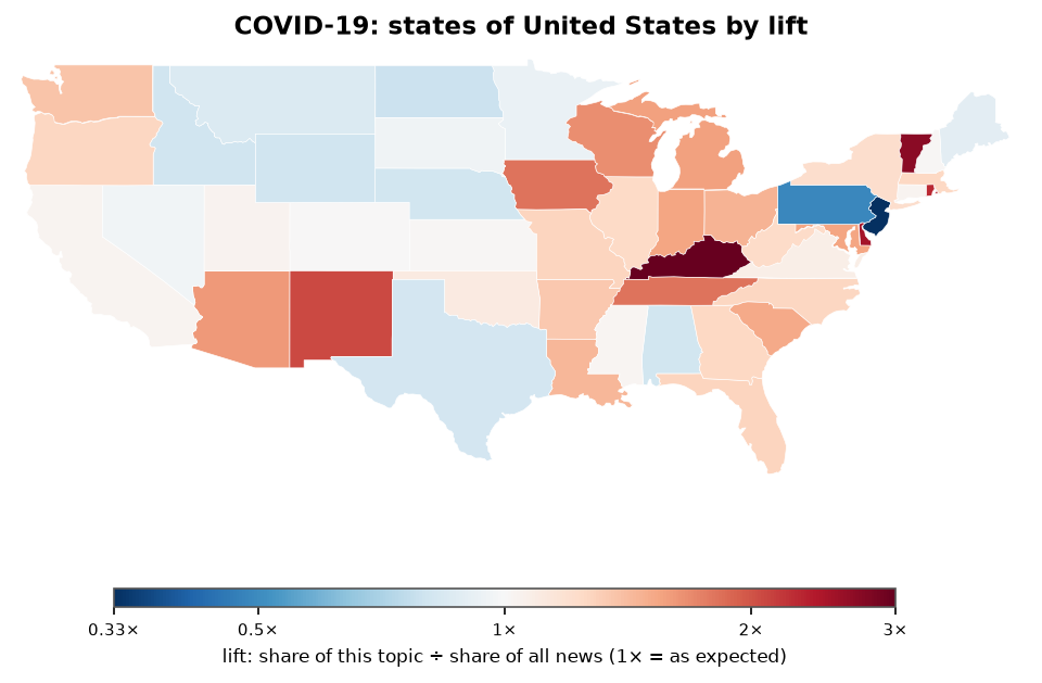 COVID-19: United States: coverage by state against US located news