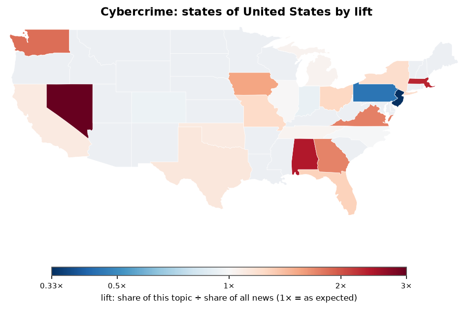 Cybercrime: United States: coverage by state against US located news