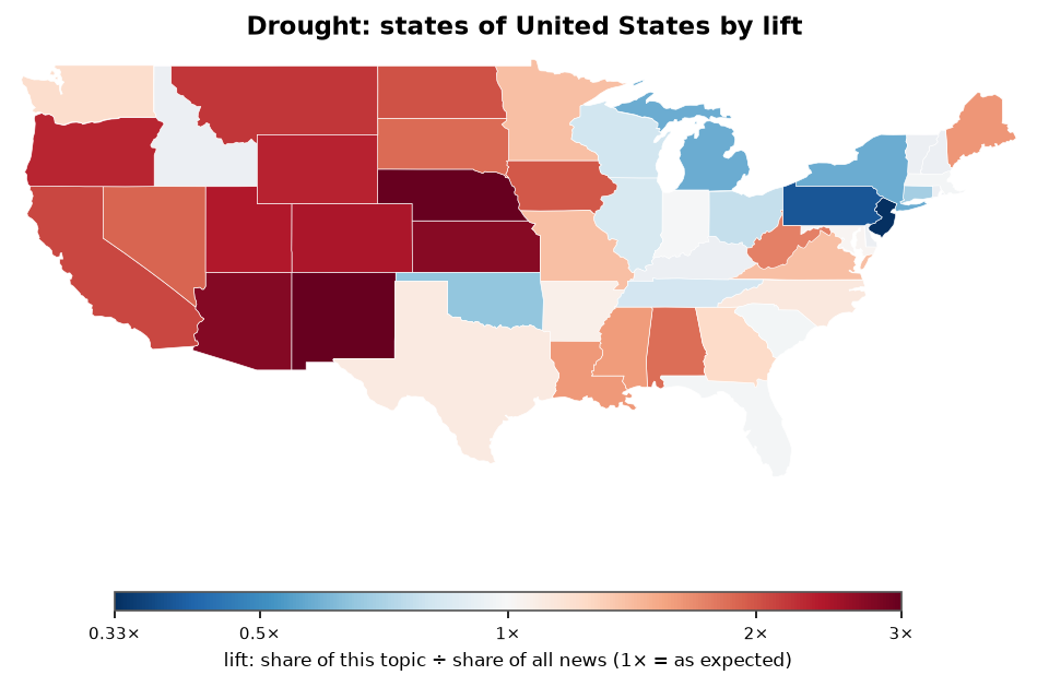 Drought: United States: coverage by state against US located news