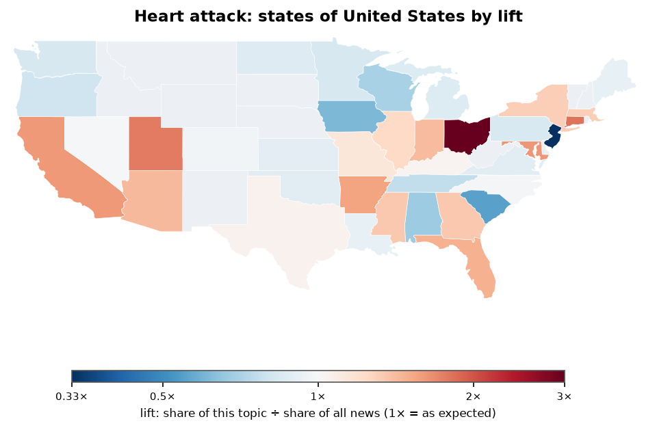 Heart attack: United States: coverage by state against US located news