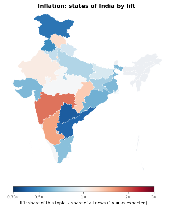 Inflation: India: coverage by state against India's located news (official outline)