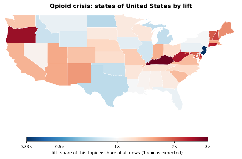 Opioid crisis: United States: coverage by state against US located news