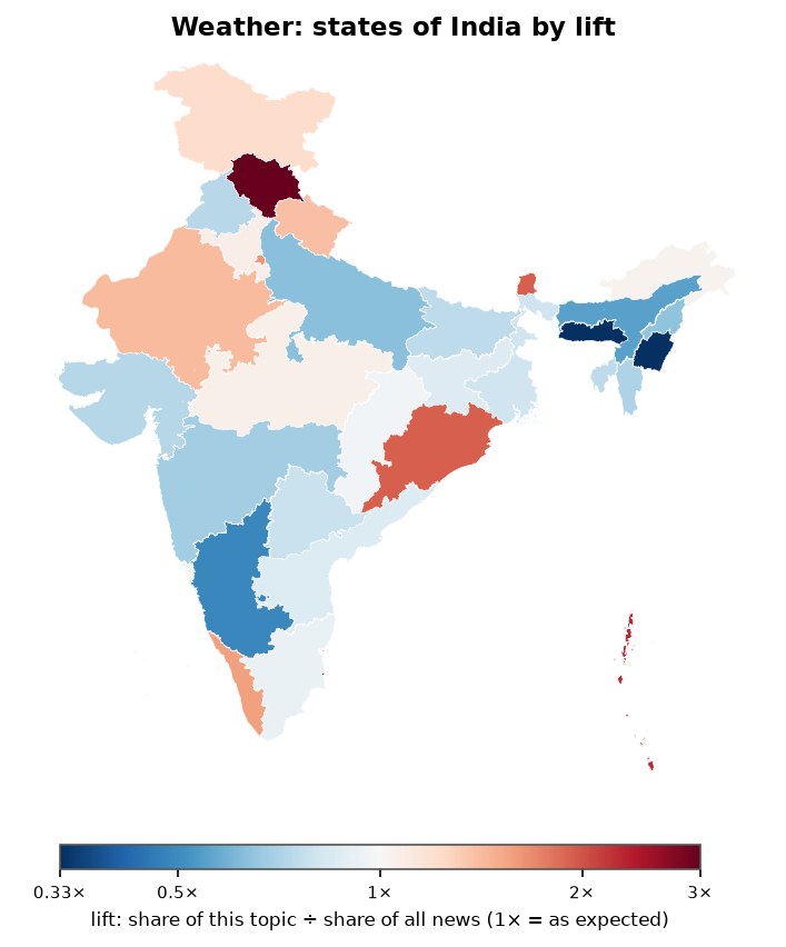 Weather: India: coverage by state against India's located news (official outline)